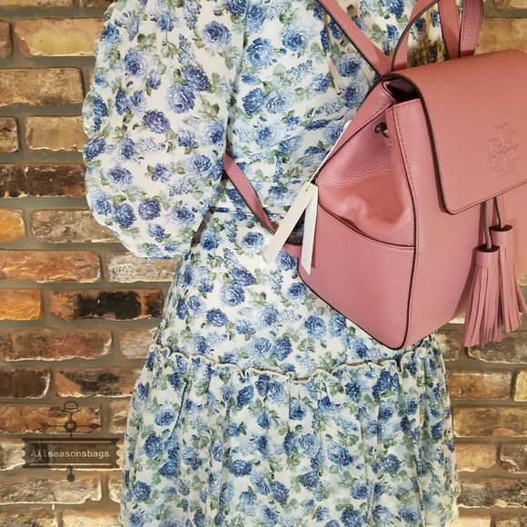 Magnolia Pink Thea Leather Backpack Tory Burch - Picture 5 of 8